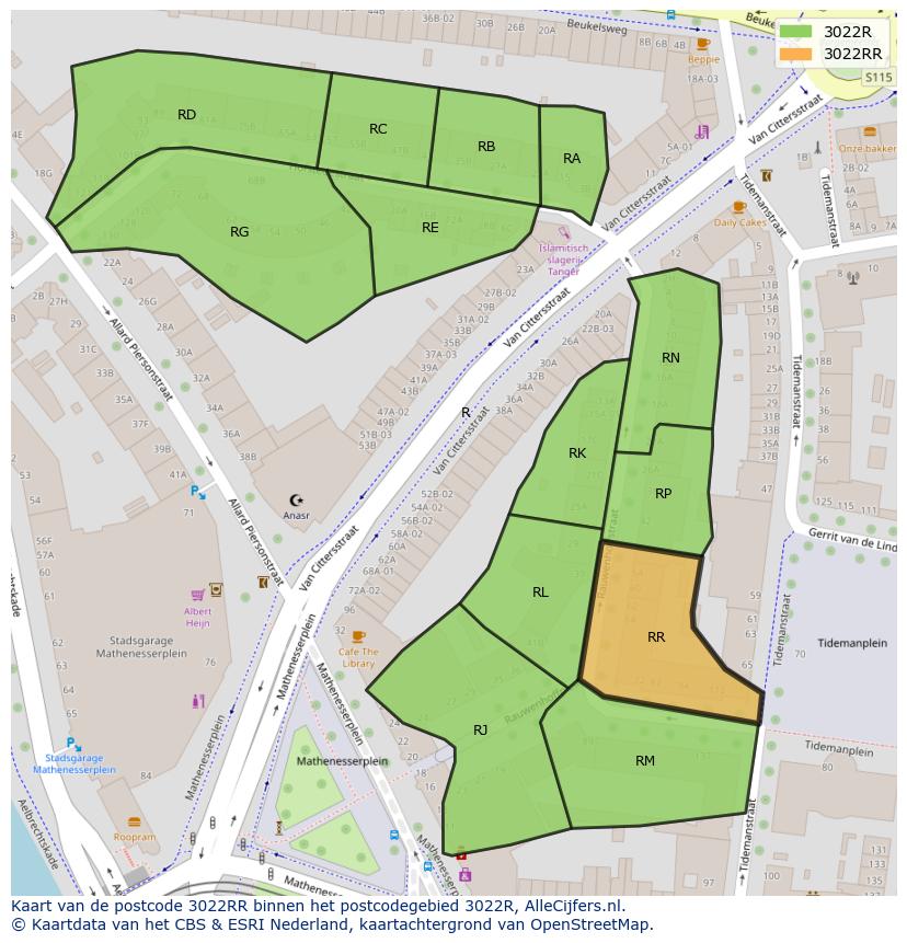 Afbeelding van het postcodegebied 3022 RR op de kaart.