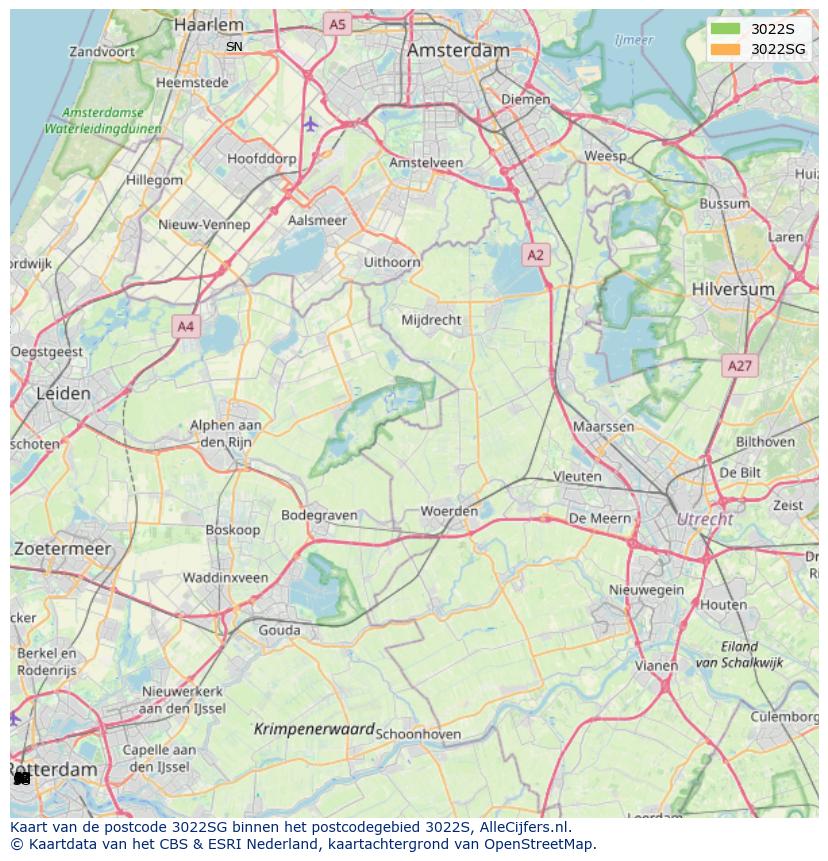 Afbeelding van het postcodegebied 3022 SG op de kaart.