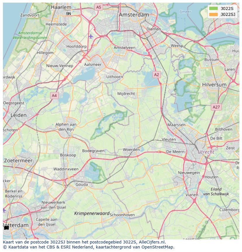 Afbeelding van het postcodegebied 3022 SJ op de kaart.