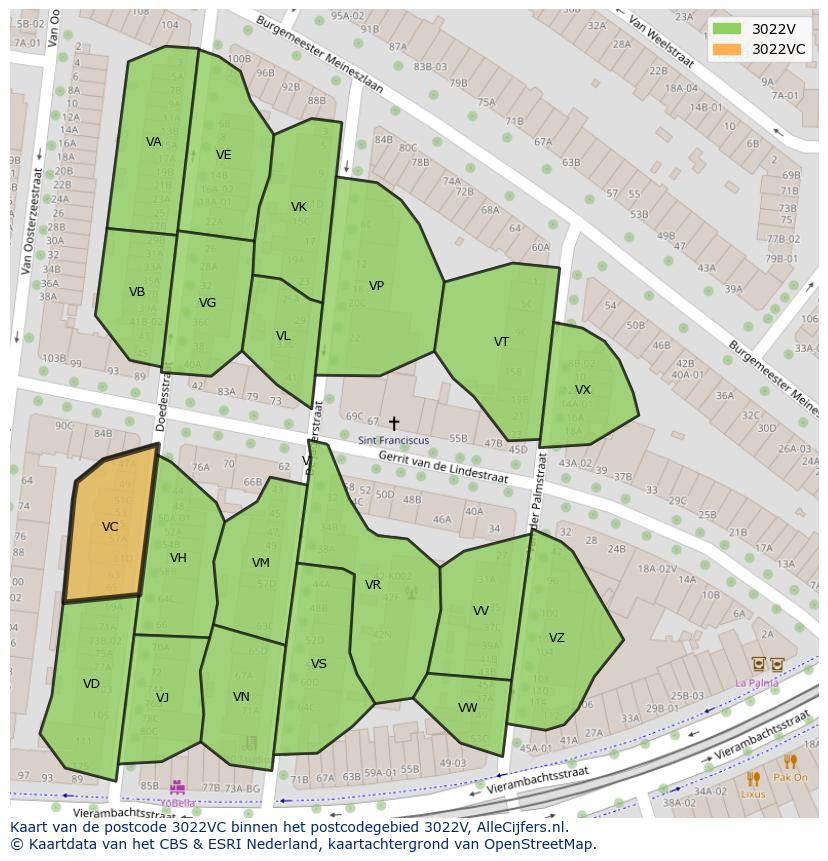 Afbeelding van het postcodegebied 3022 VC op de kaart.