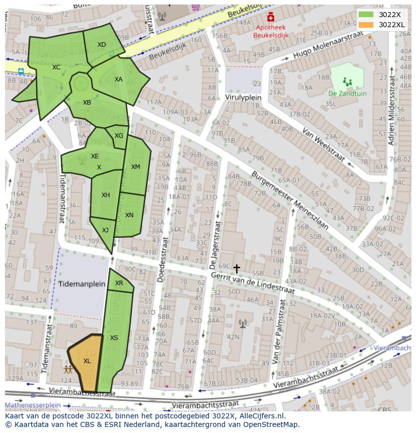Afbeelding van het postcodegebied 3022 XL op de kaart.