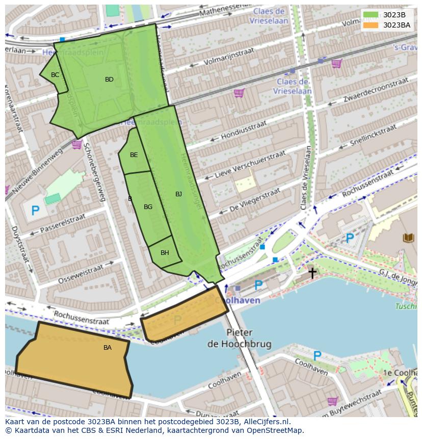 Afbeelding van het postcodegebied 3023 BA op de kaart.