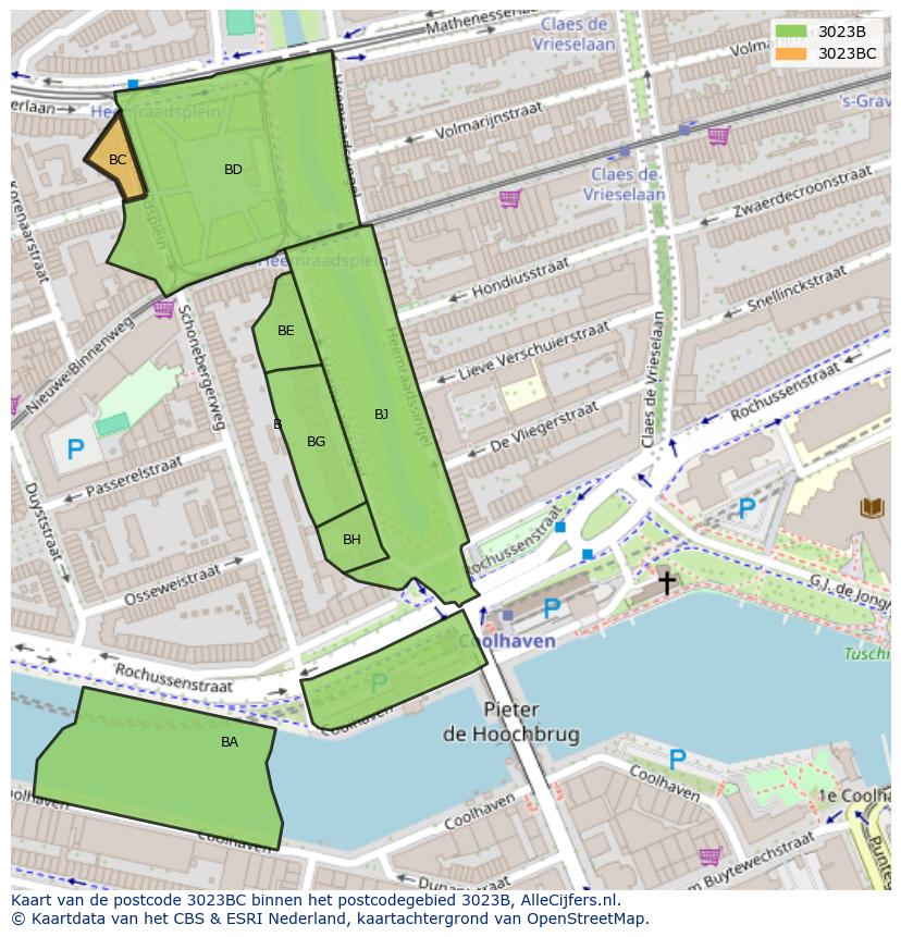 Afbeelding van het postcodegebied 3023 BC op de kaart.