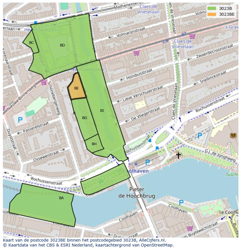 Afbeelding van het postcodegebied 3023 BE op de kaart.