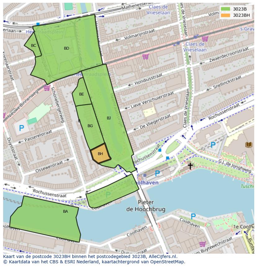 Afbeelding van het postcodegebied 3023 BH op de kaart.