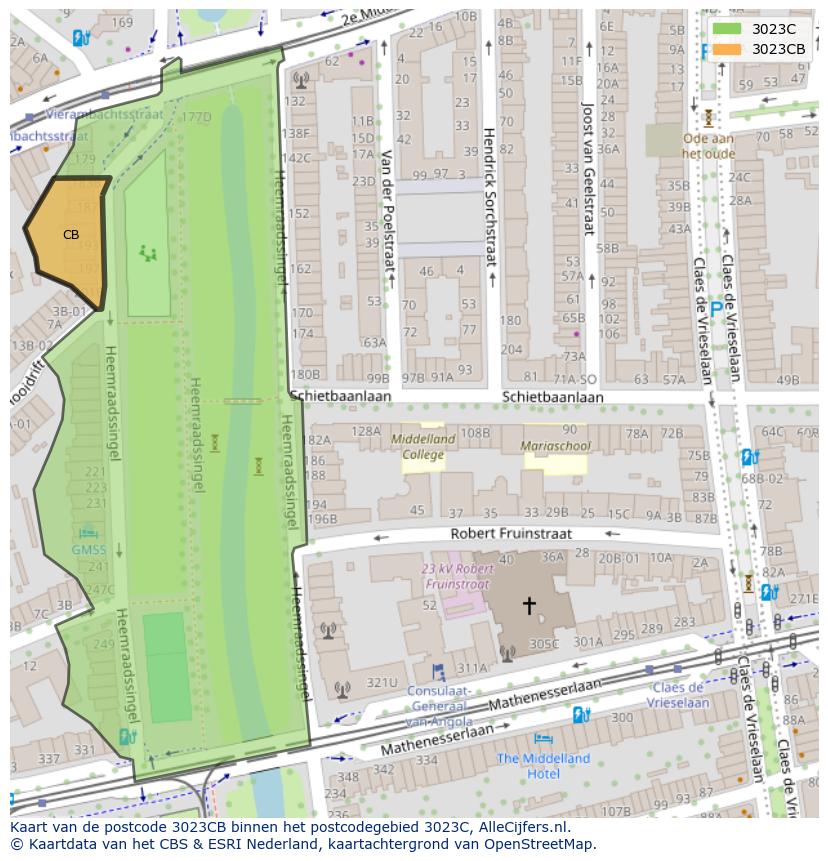 Afbeelding van het postcodegebied 3023 CB op de kaart.