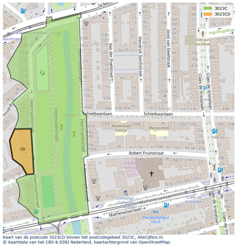 Afbeelding van het postcodegebied 3023 CD op de kaart.