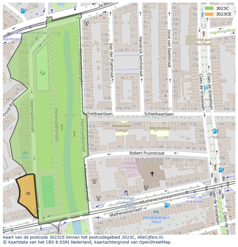 Afbeelding van het postcodegebied 3023 CE op de kaart.