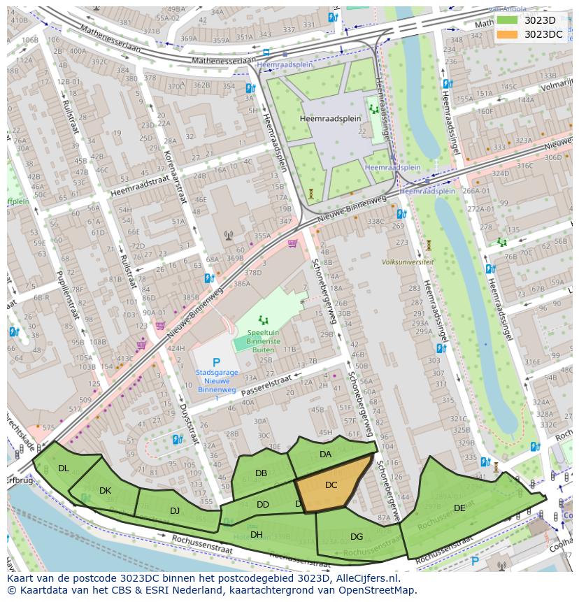 Afbeelding van het postcodegebied 3023 DC op de kaart.
