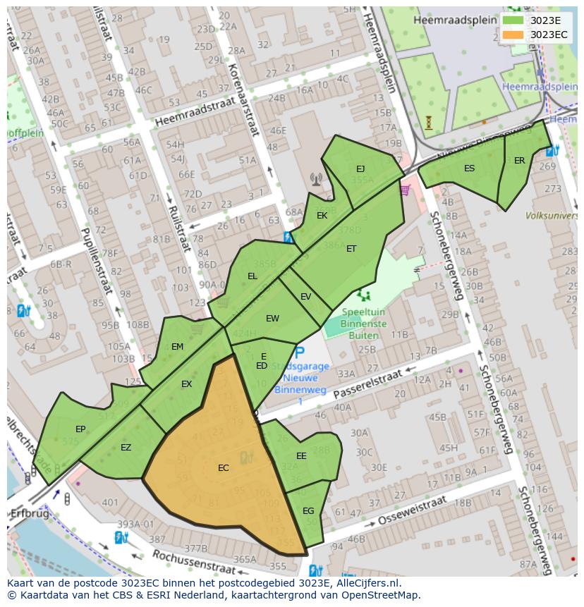 Afbeelding van het postcodegebied 3023 EC op de kaart.