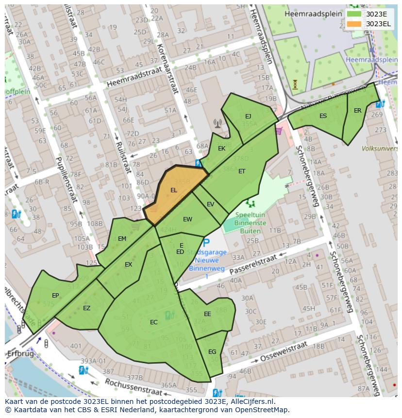 Afbeelding van het postcodegebied 3023 EL op de kaart.