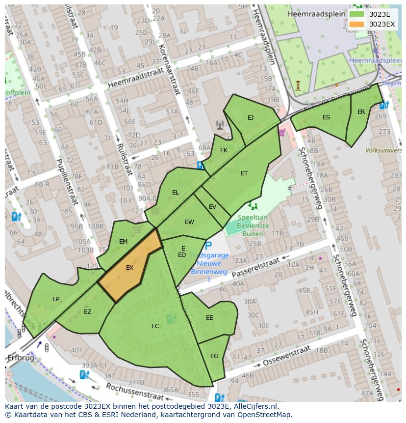 Afbeelding van het postcodegebied 3023 EX op de kaart.