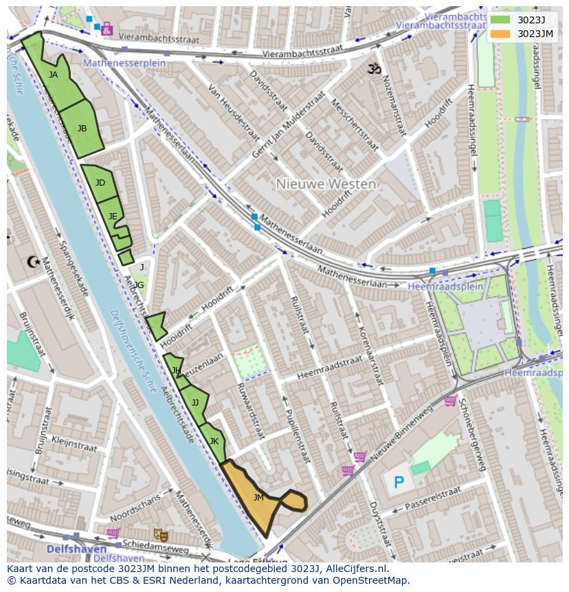 Afbeelding van het postcodegebied 3023 JM op de kaart.