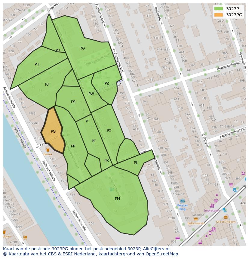 Afbeelding van het postcodegebied 3023 PG op de kaart.