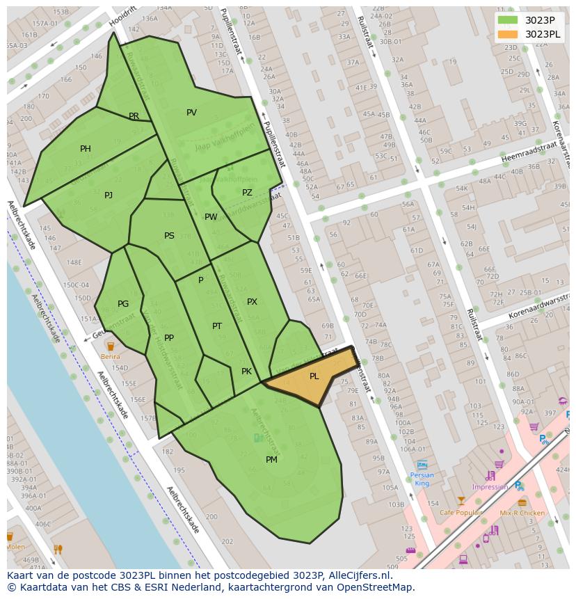 Afbeelding van het postcodegebied 3023 PL op de kaart.