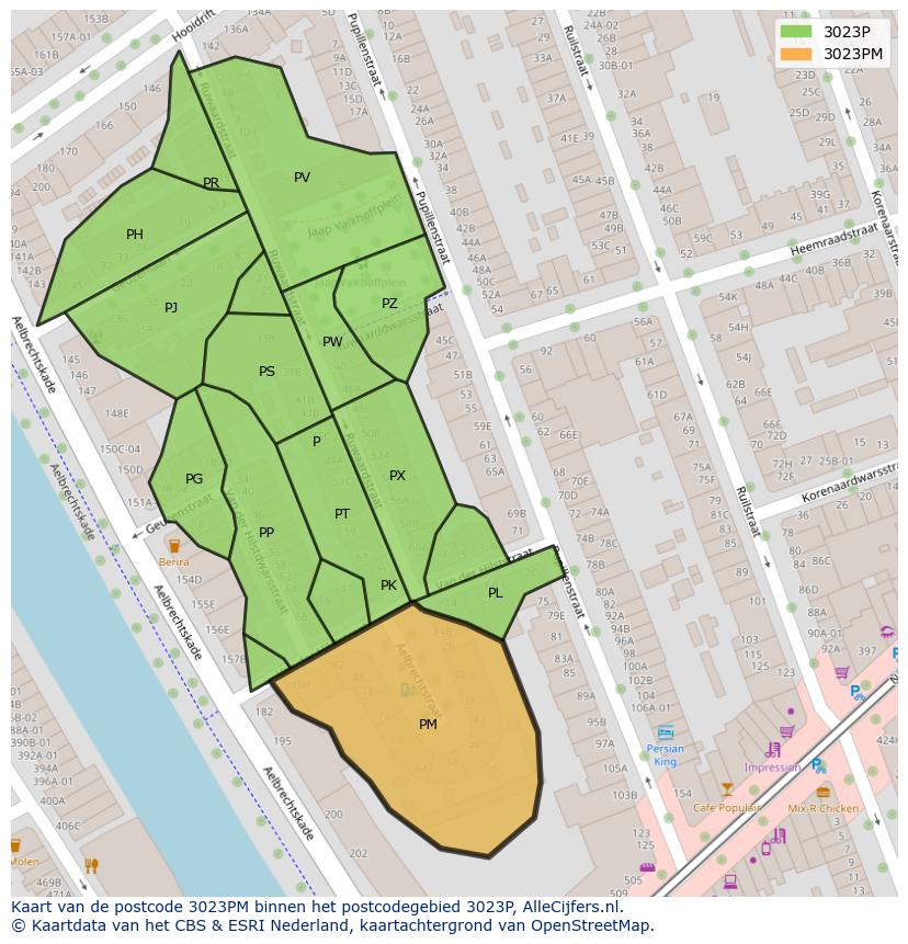 Afbeelding van het postcodegebied 3023 PM op de kaart.