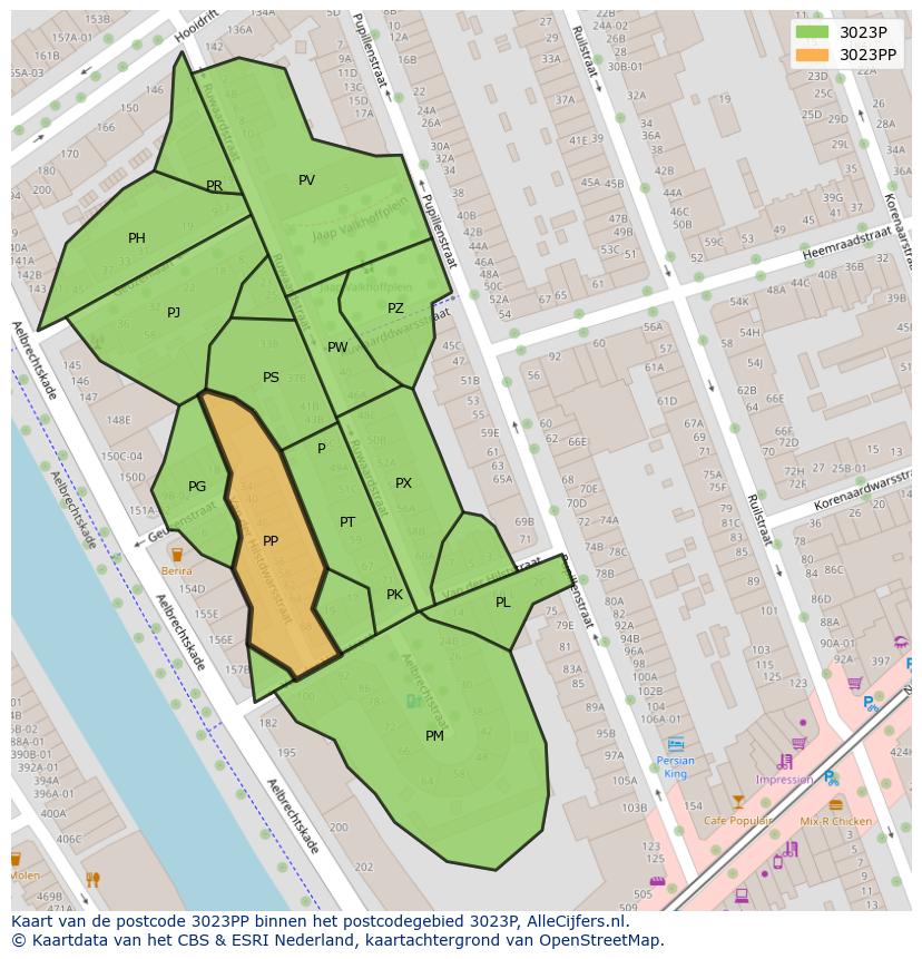 Afbeelding van het postcodegebied 3023 PP op de kaart.