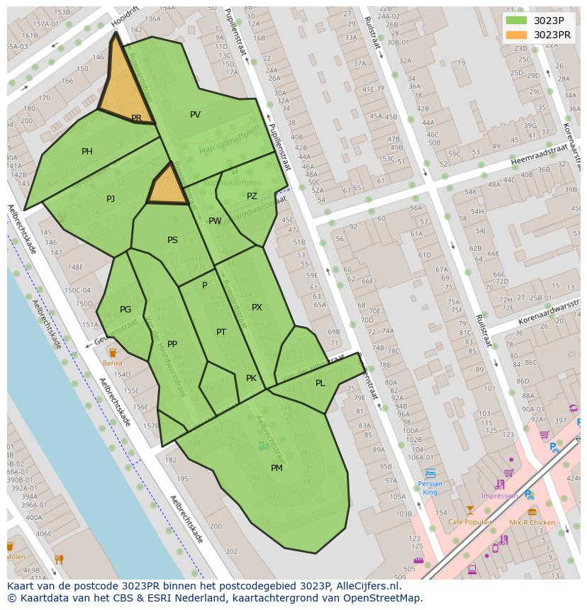 Afbeelding van het postcodegebied 3023 PR op de kaart.