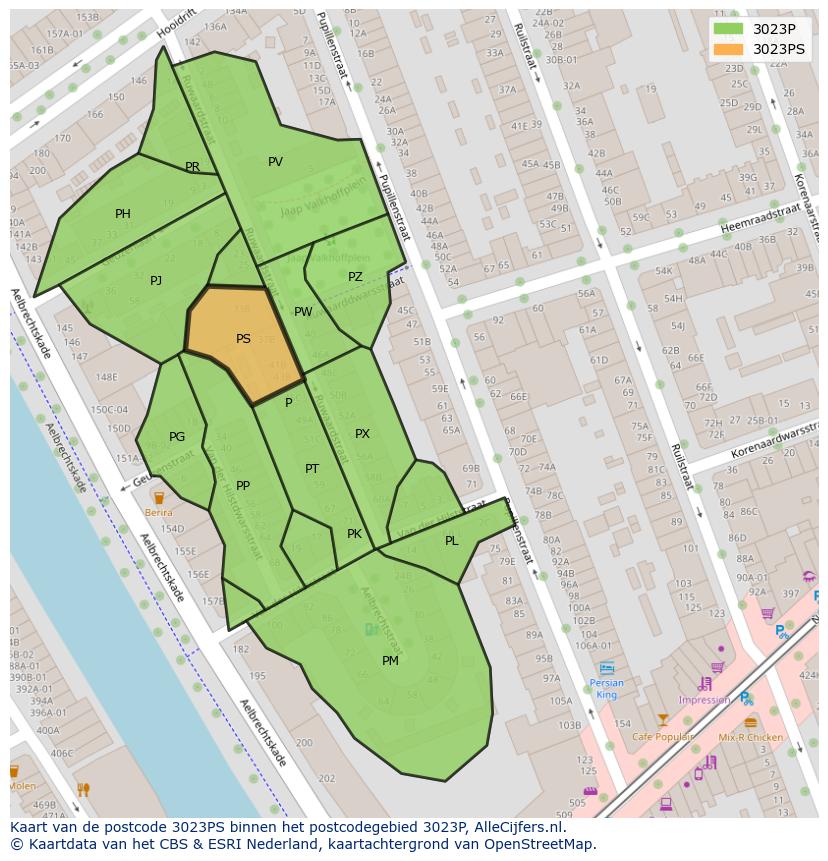 Afbeelding van het postcodegebied 3023 PS op de kaart.