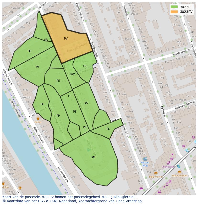 Afbeelding van het postcodegebied 3023 PV op de kaart.