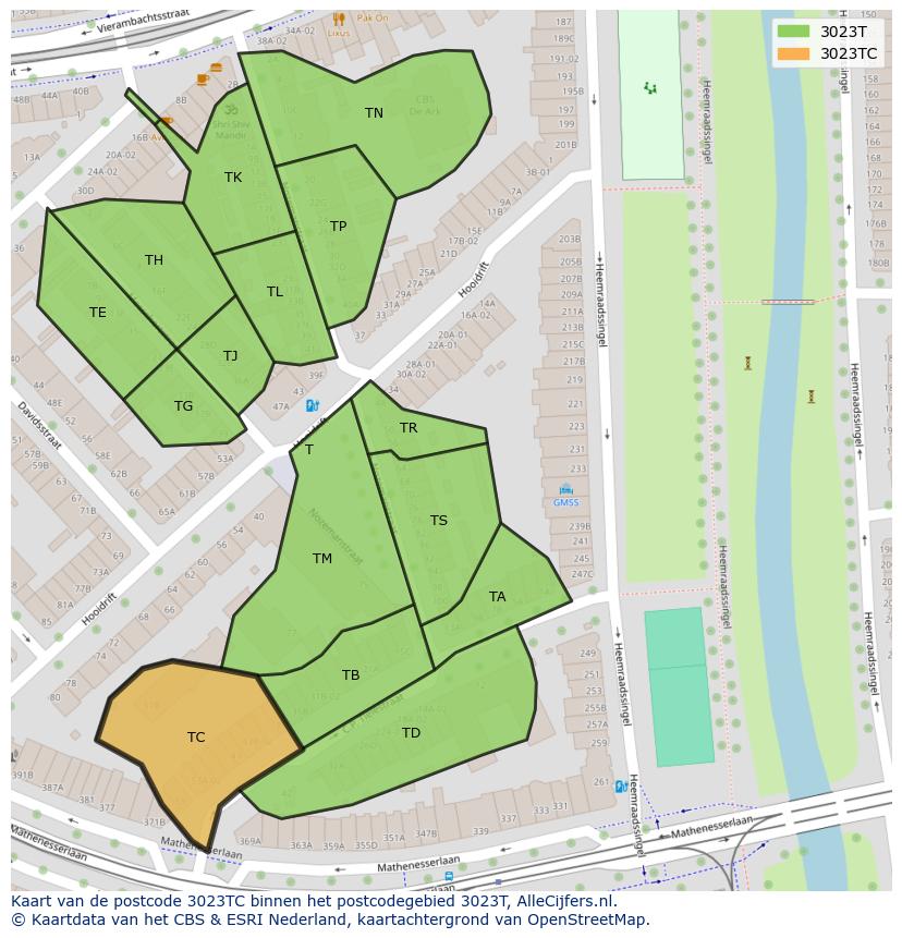 Afbeelding van het postcodegebied 3023 TC op de kaart.