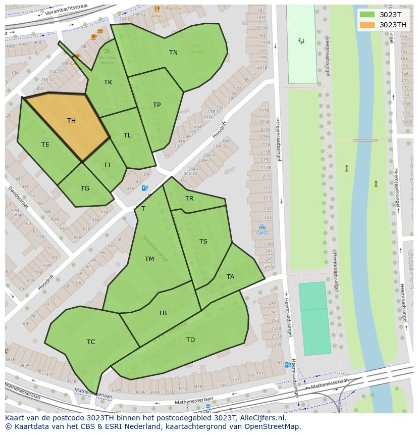 Afbeelding van het postcodegebied 3023 TH op de kaart.
