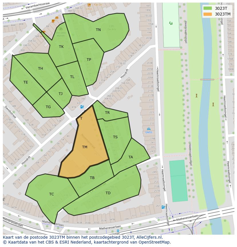 Afbeelding van het postcodegebied 3023 TM op de kaart.