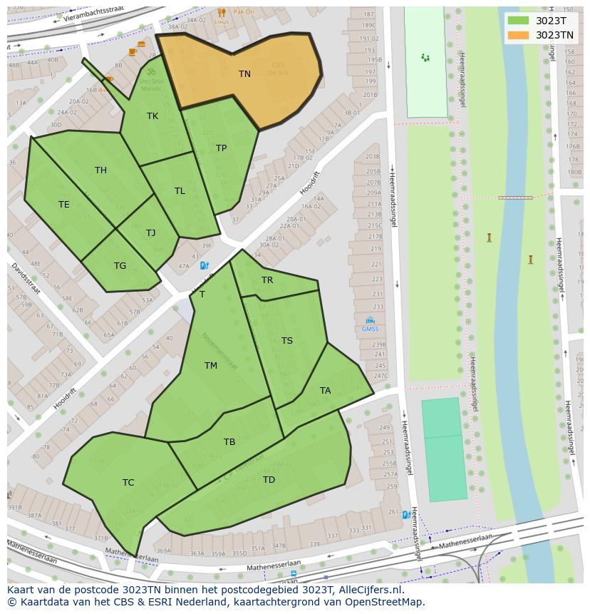 Afbeelding van het postcodegebied 3023 TN op de kaart.