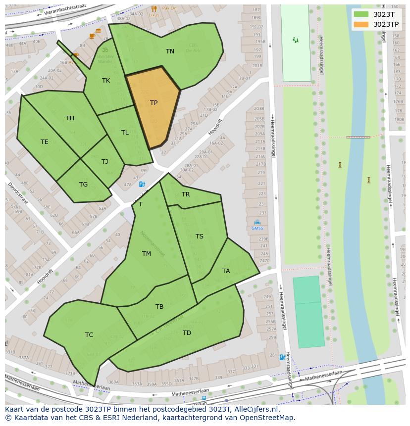 Afbeelding van het postcodegebied 3023 TP op de kaart.