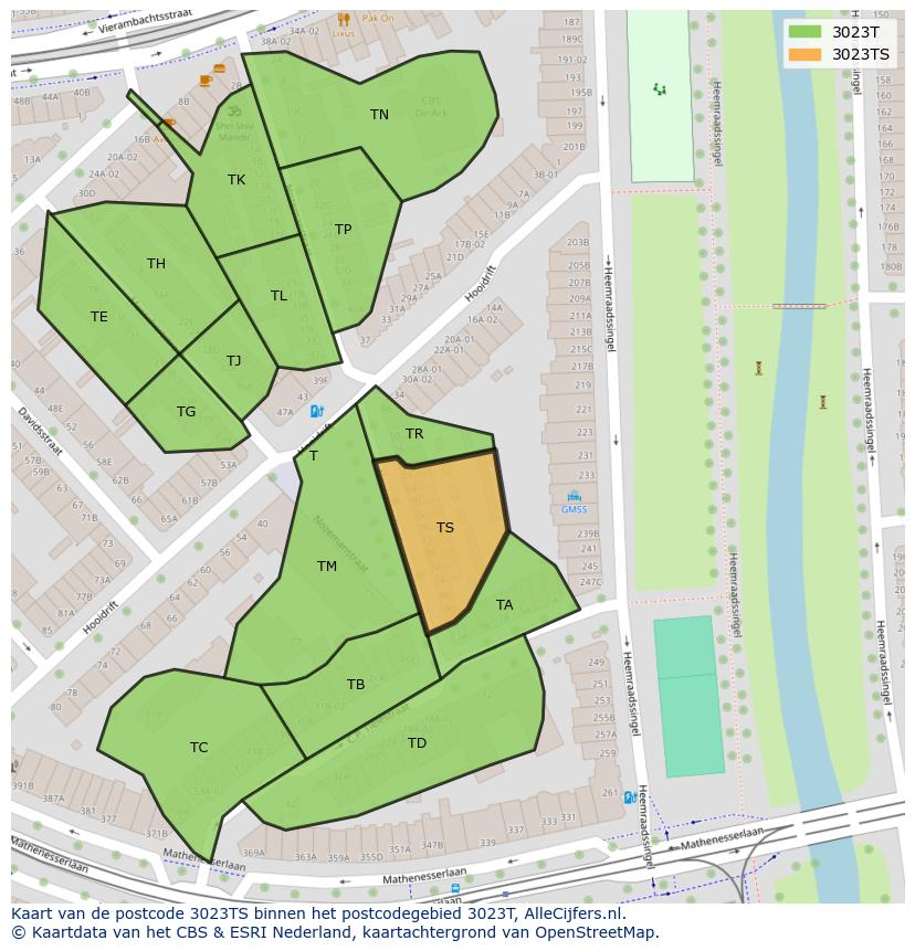 Afbeelding van het postcodegebied 3023 TS op de kaart.
