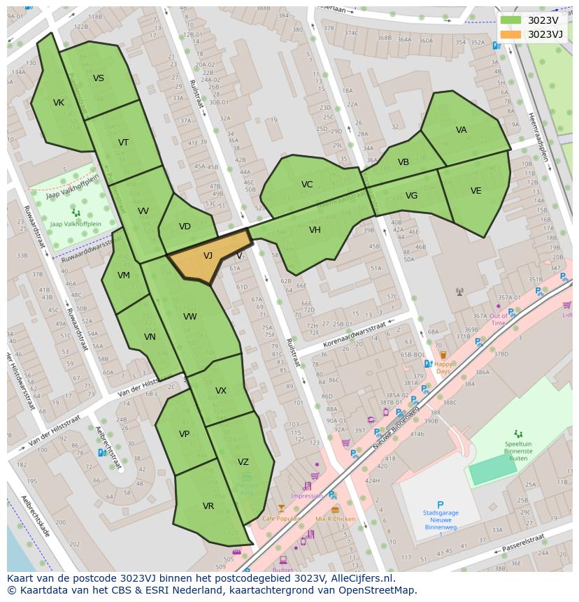Afbeelding van het postcodegebied 3023 VJ op de kaart.