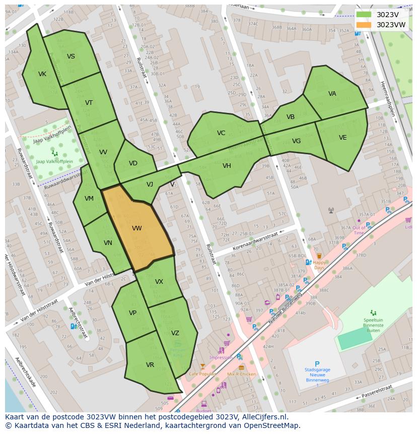Afbeelding van het postcodegebied 3023 VW op de kaart.