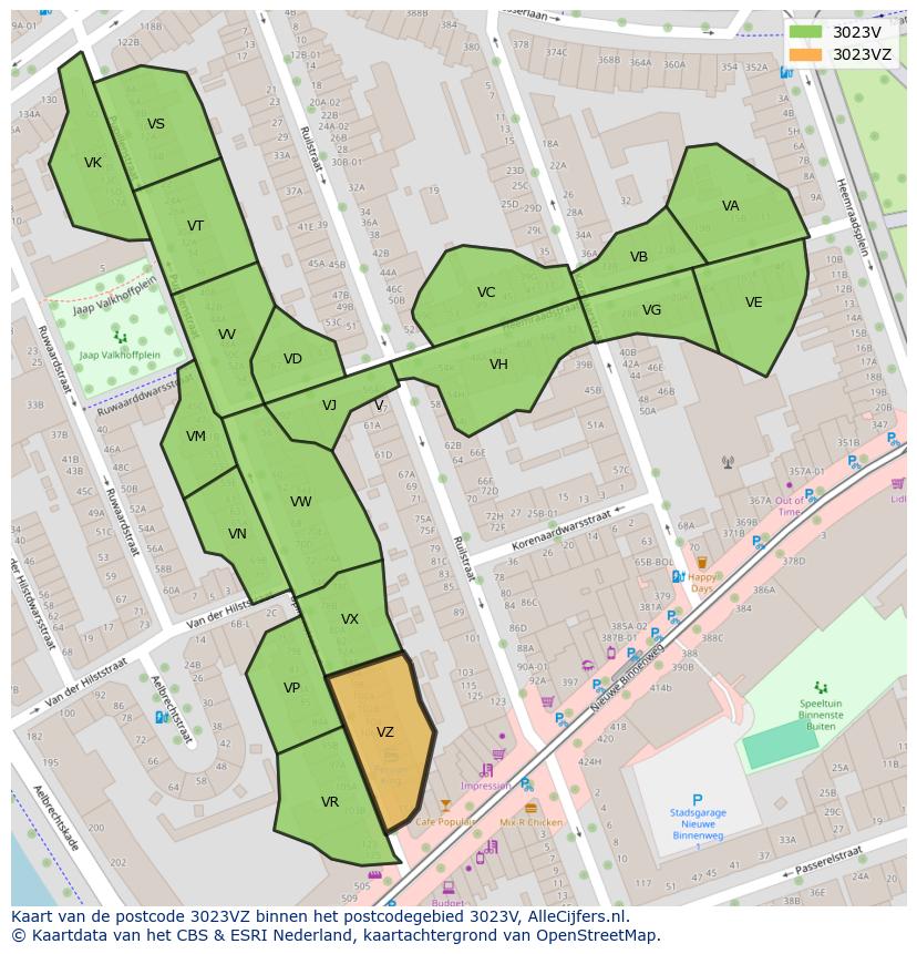 Afbeelding van het postcodegebied 3023 VZ op de kaart.