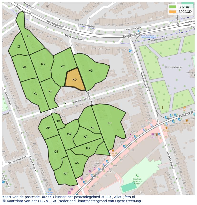 Afbeelding van het postcodegebied 3023 XD op de kaart.
