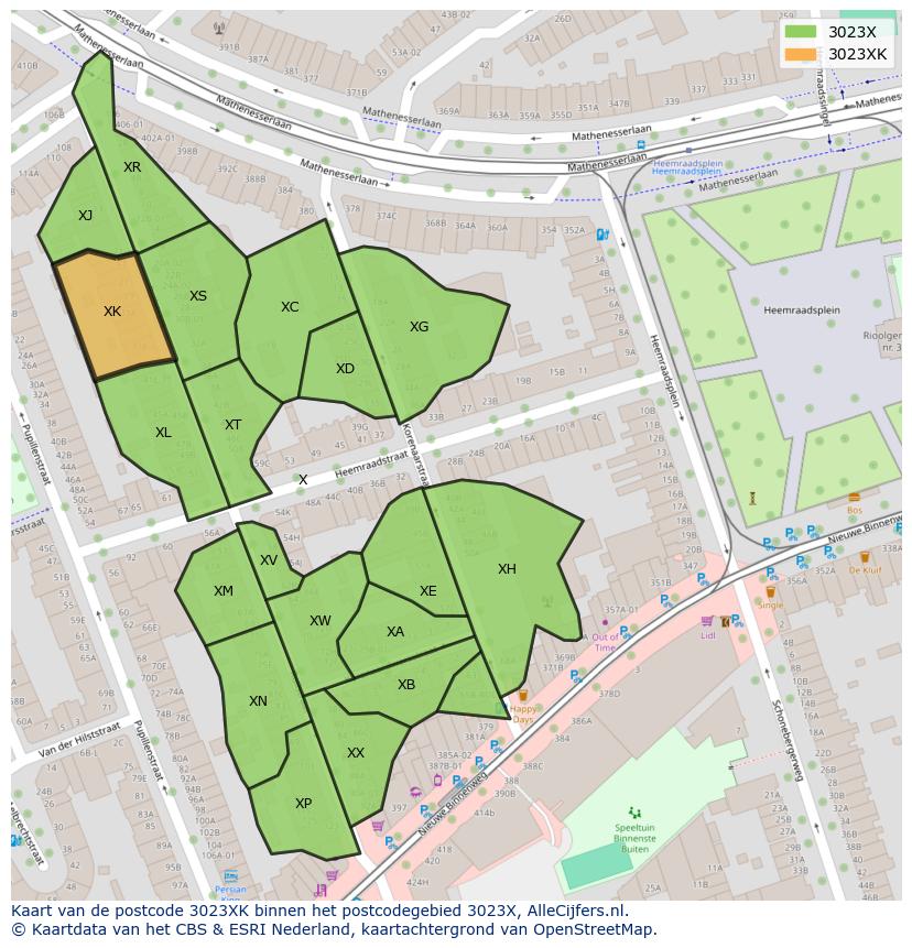 Afbeelding van het postcodegebied 3023 XK op de kaart.
