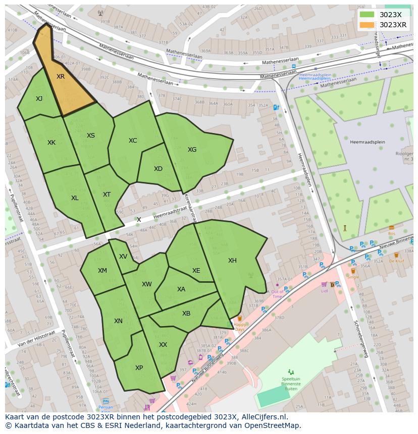 Afbeelding van het postcodegebied 3023 XR op de kaart.