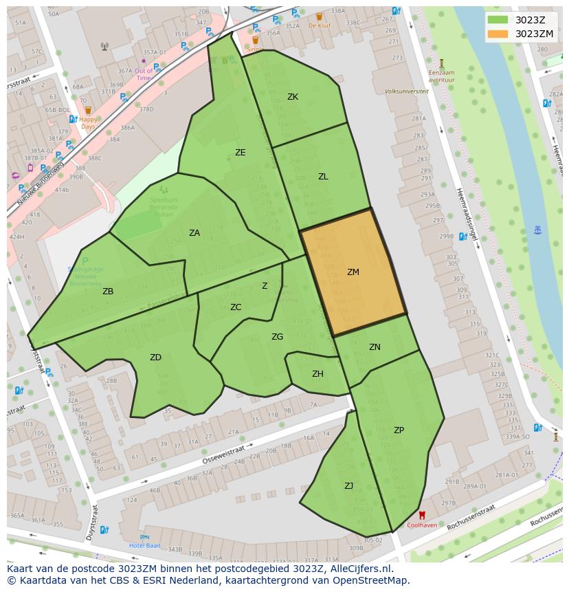 Afbeelding van het postcodegebied 3023 ZM op de kaart.