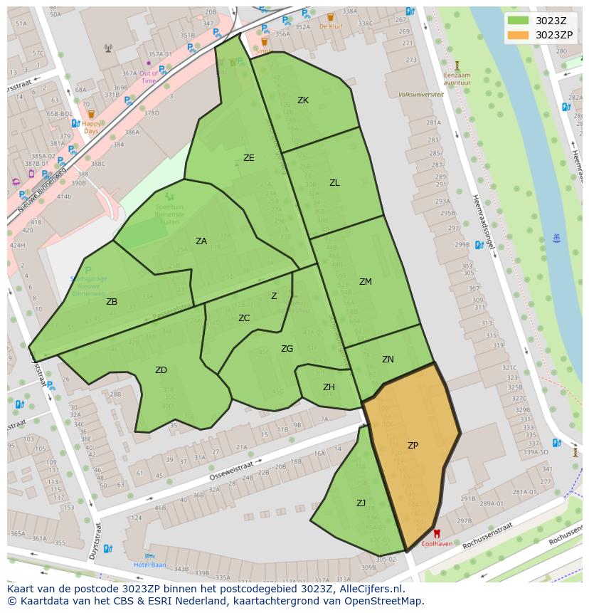 Afbeelding van het postcodegebied 3023 ZP op de kaart.