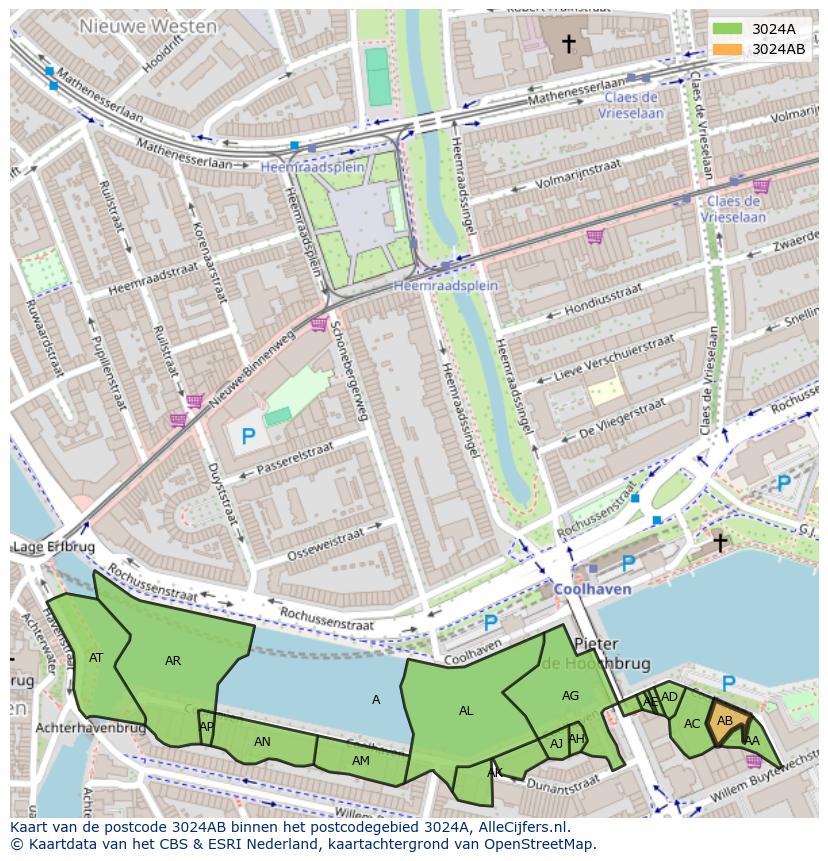 Afbeelding van het postcodegebied 3024 AB op de kaart.