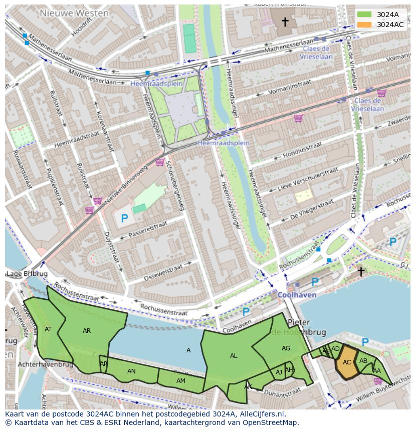 Afbeelding van het postcodegebied 3024 AC op de kaart.