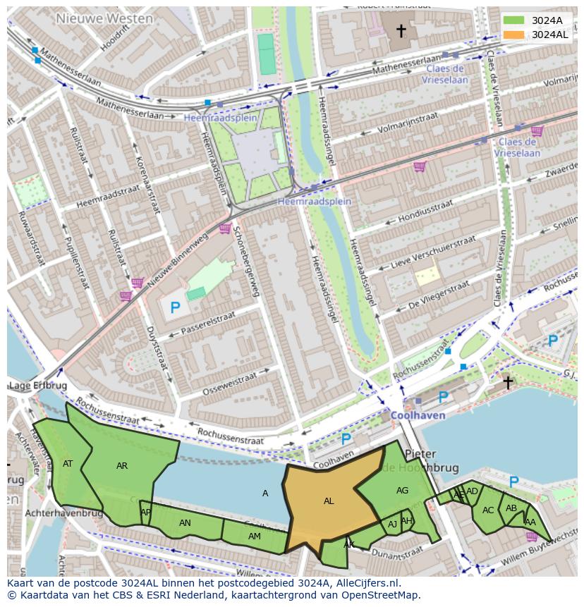 Afbeelding van het postcodegebied 3024 AL op de kaart.