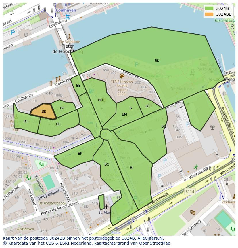 Afbeelding van het postcodegebied 3024 BB op de kaart.