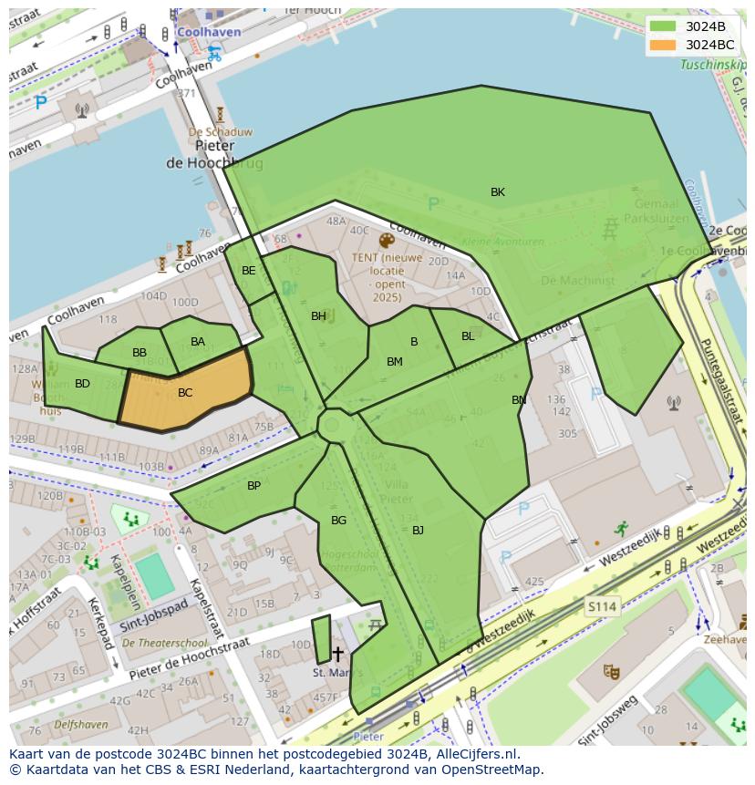 Afbeelding van het postcodegebied 3024 BC op de kaart.