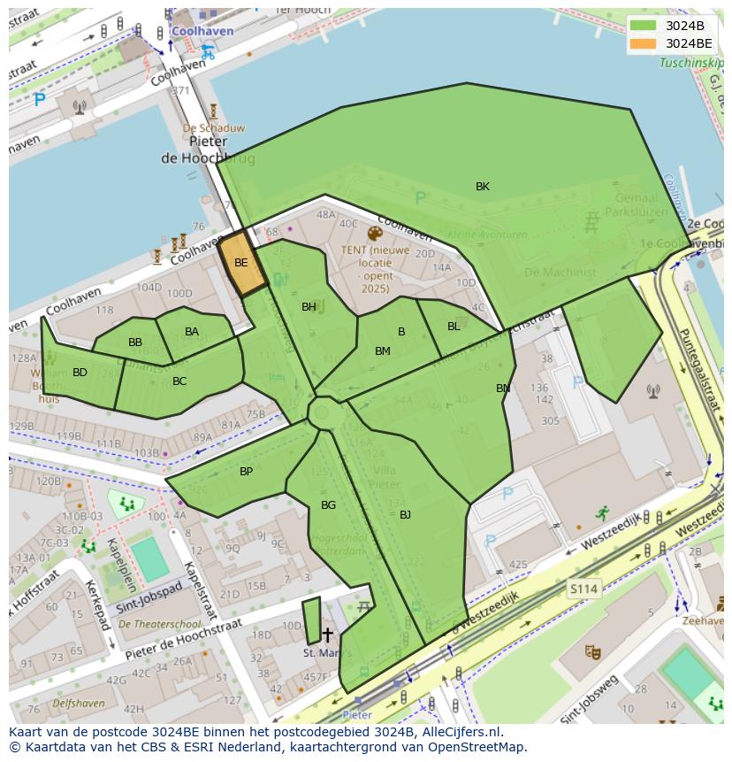 Afbeelding van het postcodegebied 3024 BE op de kaart.