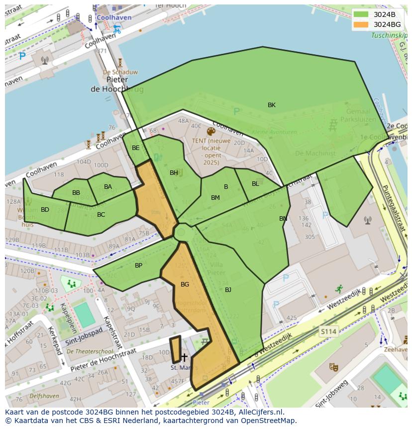 Afbeelding van het postcodegebied 3024 BG op de kaart.