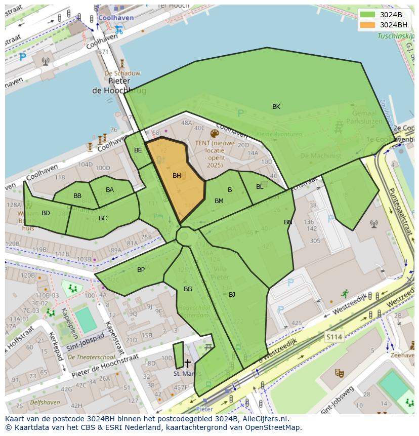 Afbeelding van het postcodegebied 3024 BH op de kaart.