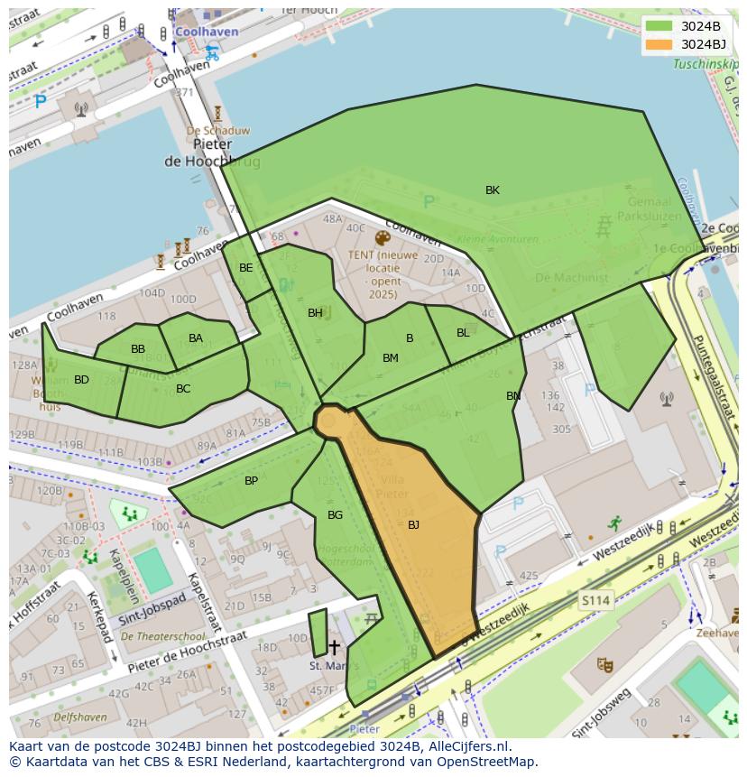Afbeelding van het postcodegebied 3024 BJ op de kaart.