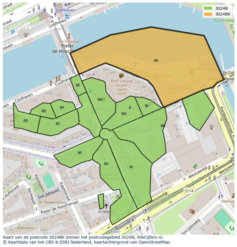 Afbeelding van het postcodegebied 3024 BK op de kaart.