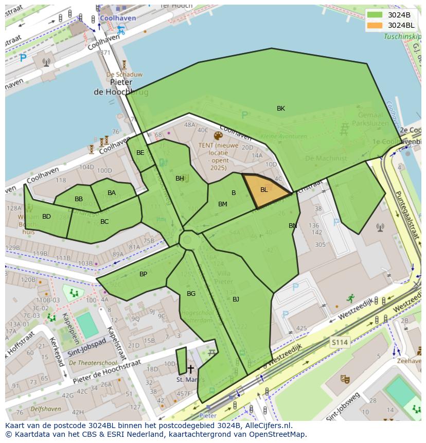 Afbeelding van het postcodegebied 3024 BL op de kaart.