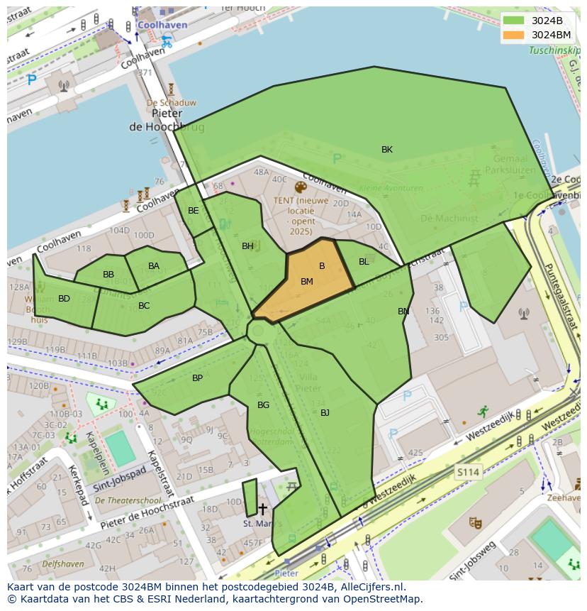 Afbeelding van het postcodegebied 3024 BM op de kaart.